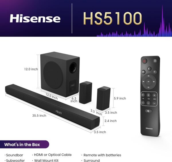Hisense HS5100 5.1Ch Sound Bar Review High-Performance Audio with Wireless Subwoofer