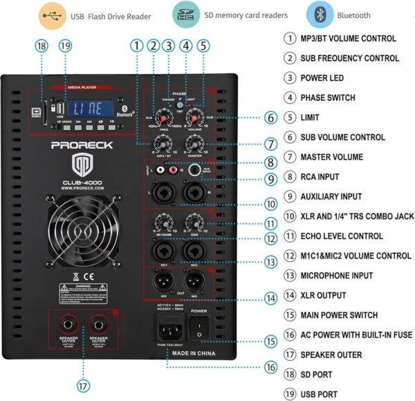 81PeviiPP5L._AC_SL1500_ Comprehensive review of PRORECK Club 4000 PA speaker system with Bluetooth and subwoofer