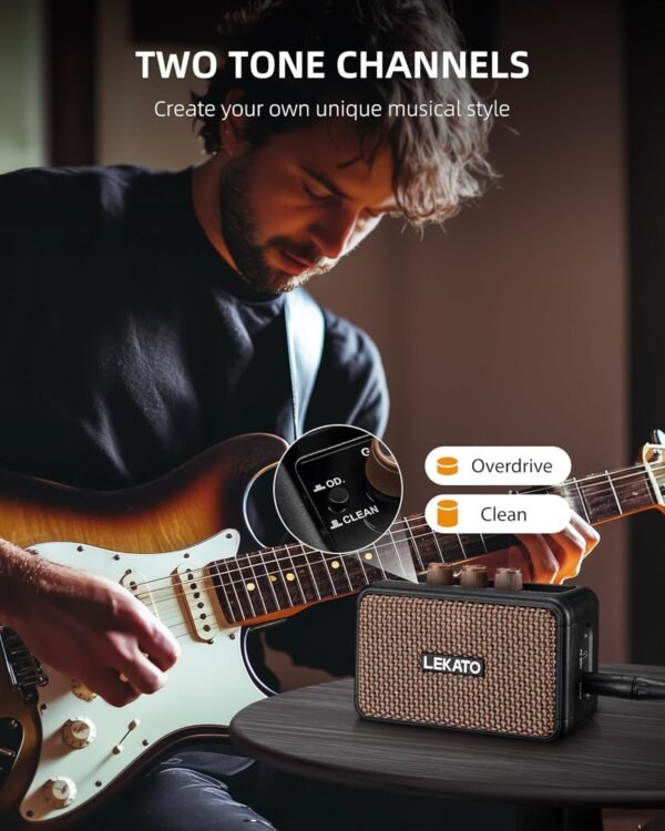 81kZ9BxbLPL._AC_SL1500_ Review of LEKATO Mini Electric Guitar Amplifier 5W with Bluetooth and Clean Overdrive